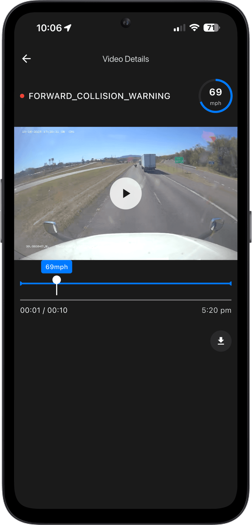 Fleet app safety video details screen